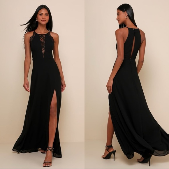 NWOT‎ Lulus Romantic Mood Black Lace Sleeveless Maxi Dress - Picture 1 of 8
